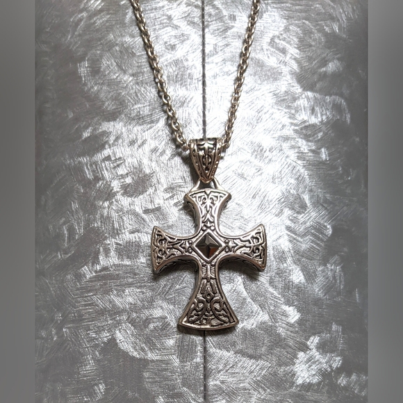 Men's Maltese Gothic cross solid stainless steel black crystal 20" chain 3D nice - Picture 2 of 4